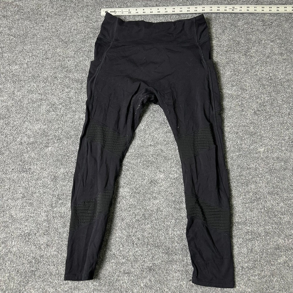 Fabletics Leggings Womens Size L Black Moto Ribbed Pockets High Waisted Athletic